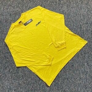 FUBU Mens Long Sleeve T-Shirt Yellow Embroidered Logo 100% Cotton 2X New Tag